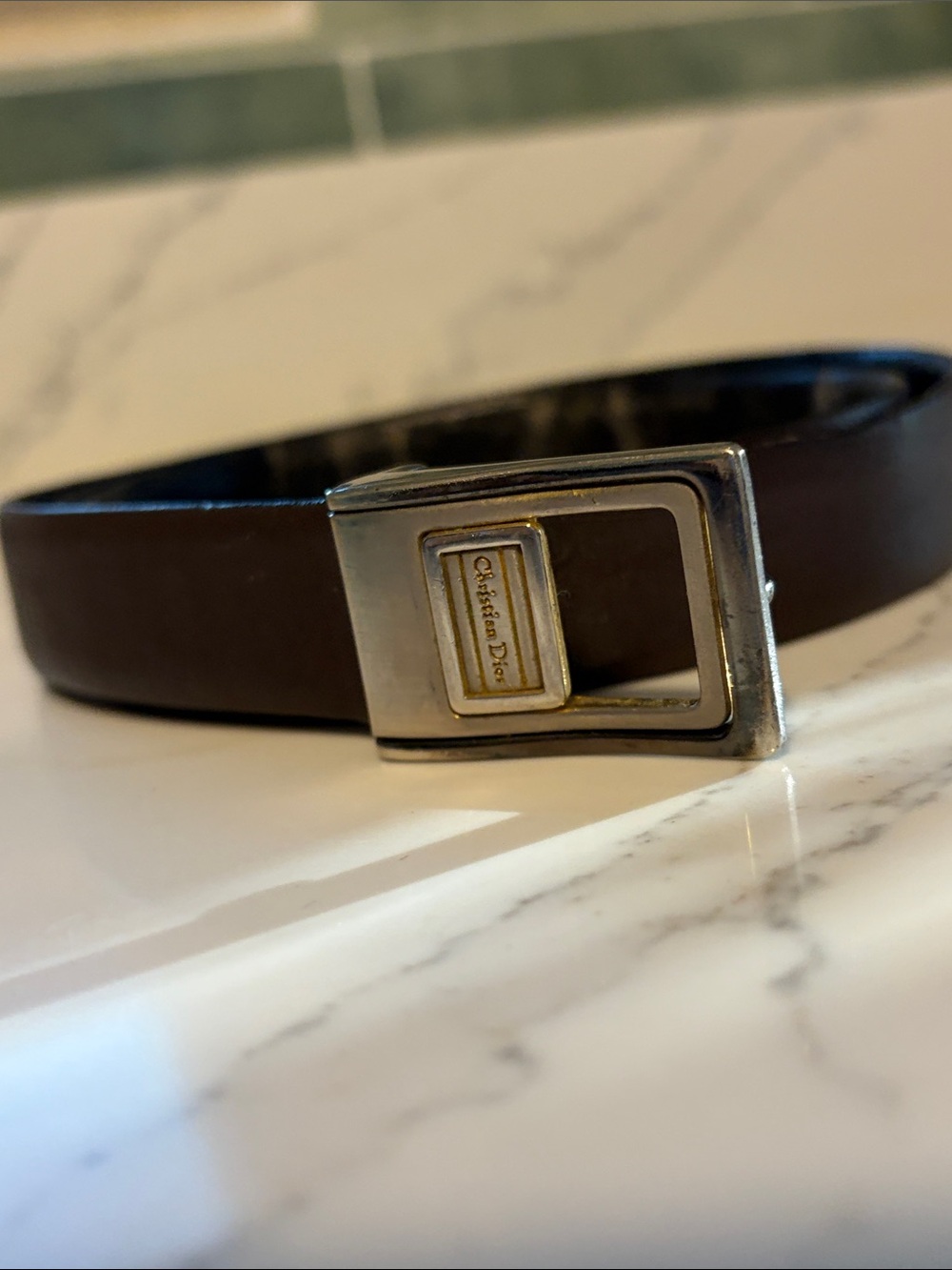 Dior Men’s Dark Brown Leather Belt with Silver-Tone Logo Buckle